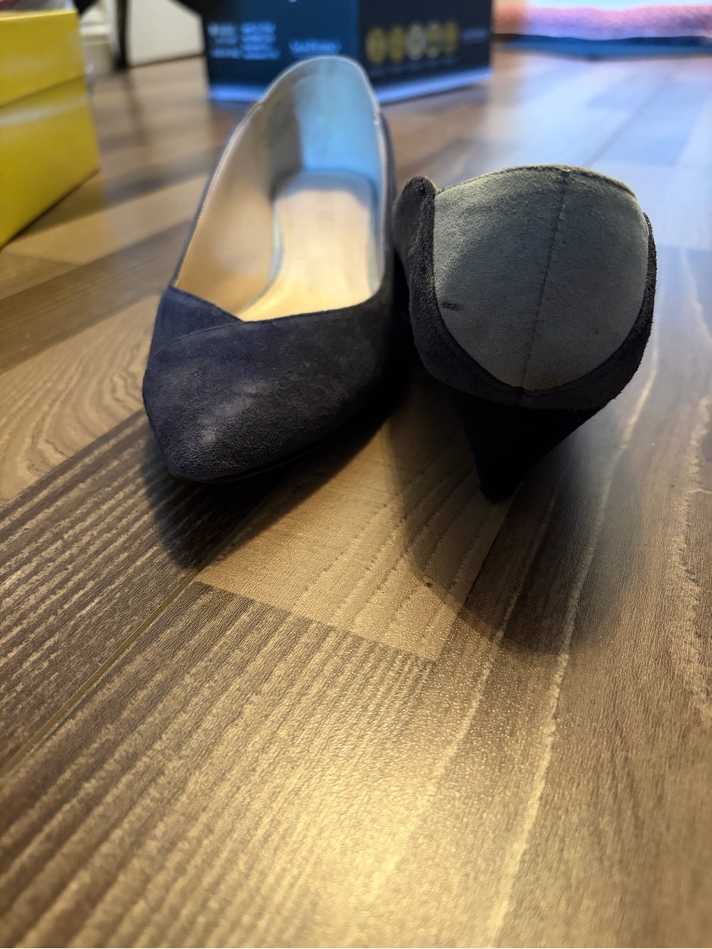 Nine West Navy Suede Pointed-Toe Kitten Heels